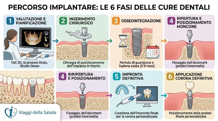 e fasi di un impianto dentale, dalla valutazione alla corona definitiva